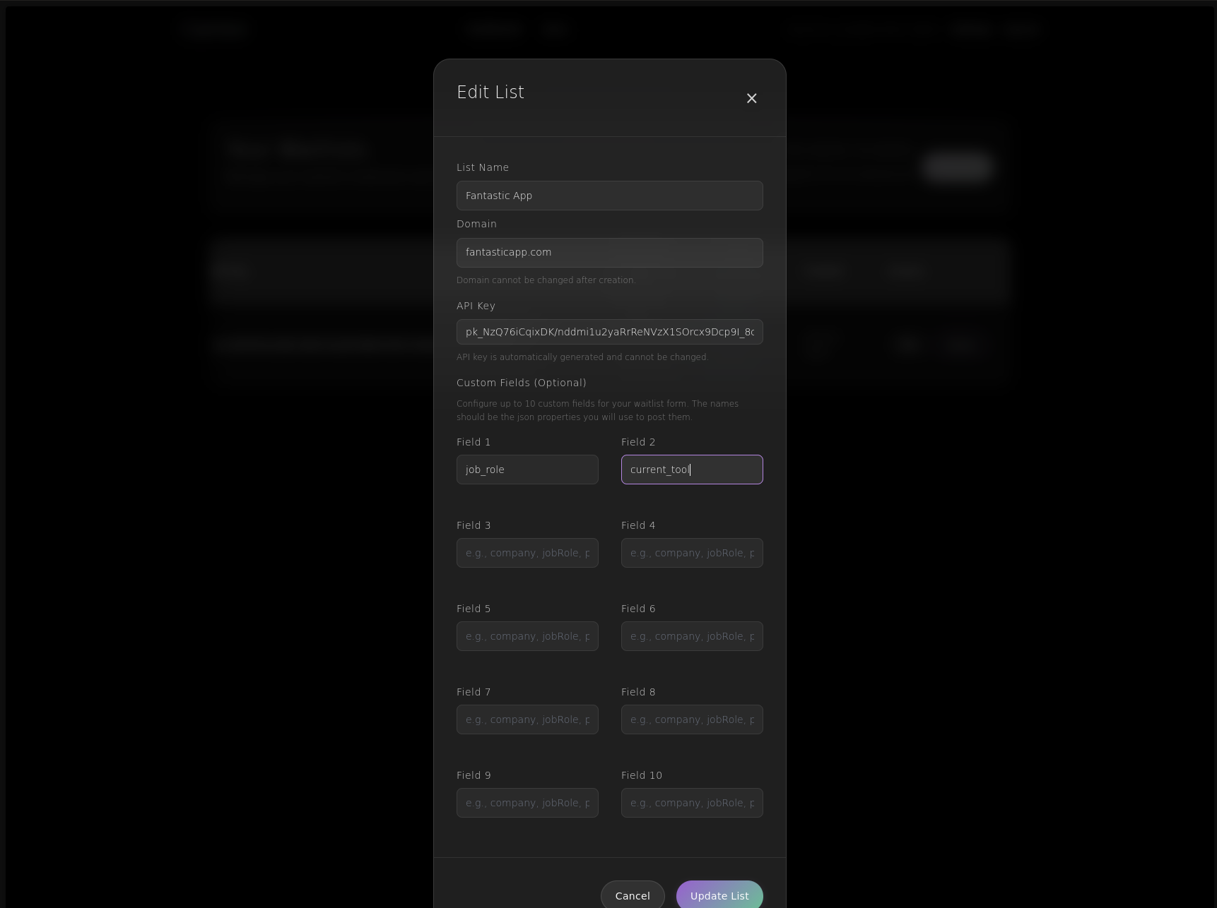 Screenshot: Edit Custom Field Modal